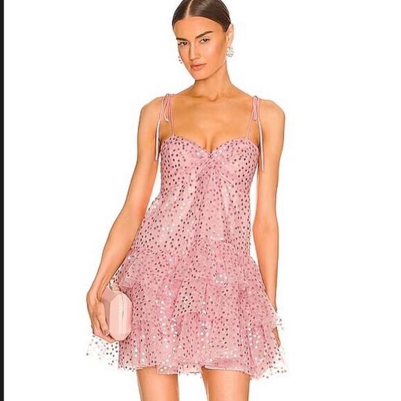 Cinq a Sept Jae Dress Pink Quartz Sequin Ruffle Party Prom size 8 - Picture 1 of 16